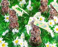 Scene of Easter Bunny Button-its shapes filled with chocolate buttons