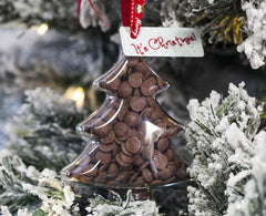 Button-its shape filled with chocolate buttons used as a Christmas Tree Decoration